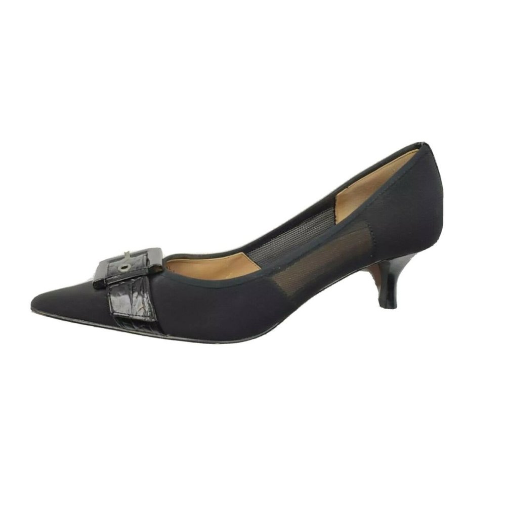 Tahari Neal Black Fabric Pump Kitten Heel Size 6.5